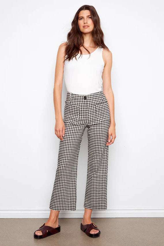 Gingham Wide Leg Cropped Pant
