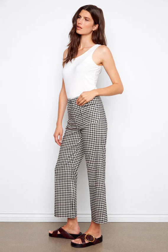 Gingham Wide Leg Cropped Pant