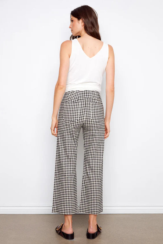 Gingham Wide Leg Cropped Pant