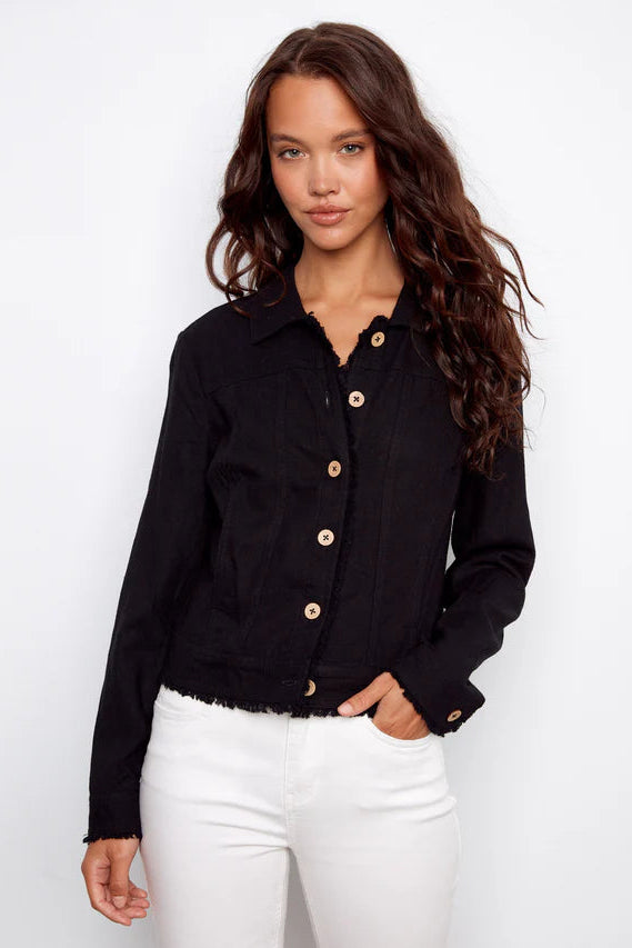 Fray Hem Linen Blend Jacket