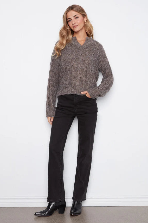 Notch Neck Cable Knit Sweater