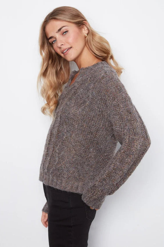 Notch Neck Cable Knit Sweater