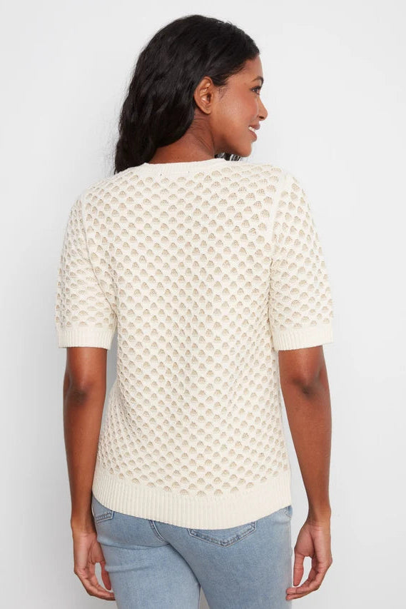 Short Sleeve Metallic Honeycomb Knit Sweater