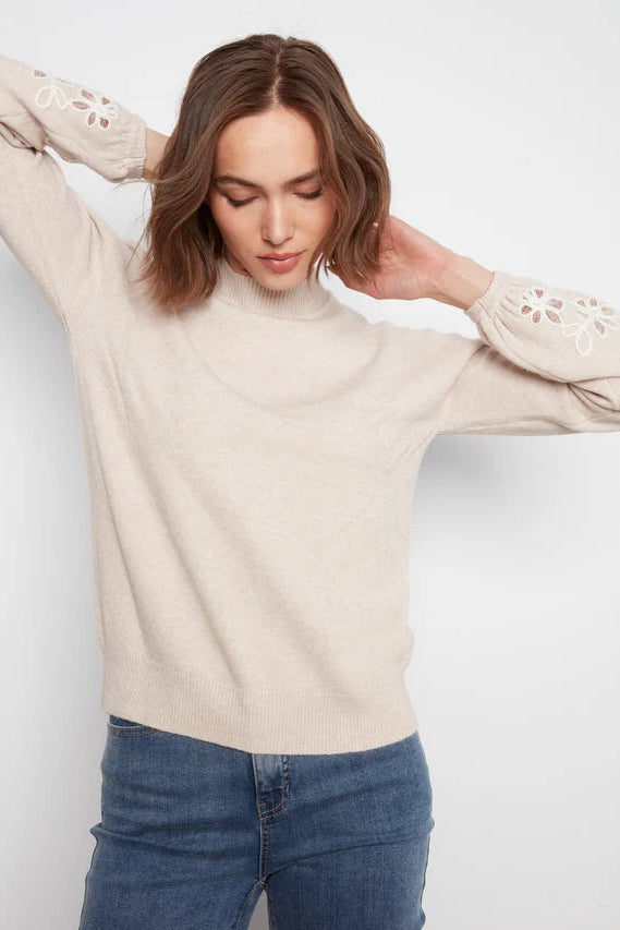 Neutral Knit with Embroidered Floral Sleeves