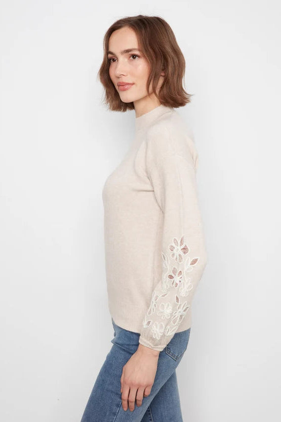 Neutral Knit with Embroidered Floral Sleeves