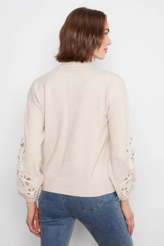 Neutral Knit with Embroidered Floral Sleeves