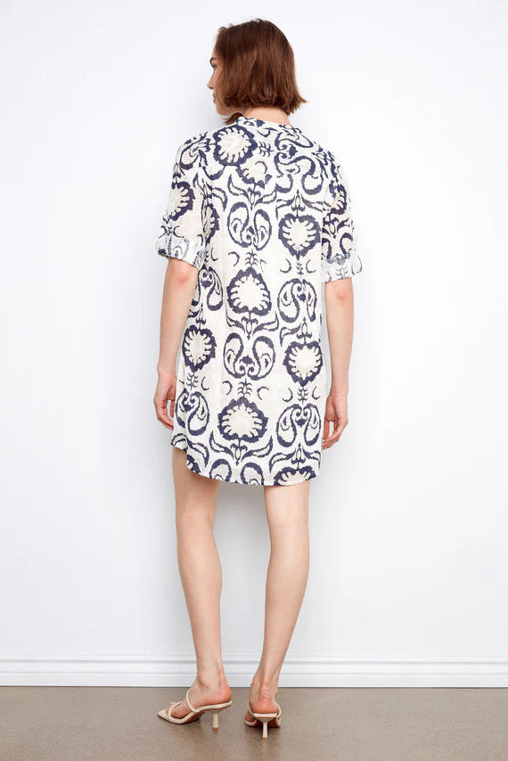 Printed Henley Shirt Dress