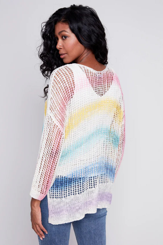 Crochet Fishnet Rainbow Sweater