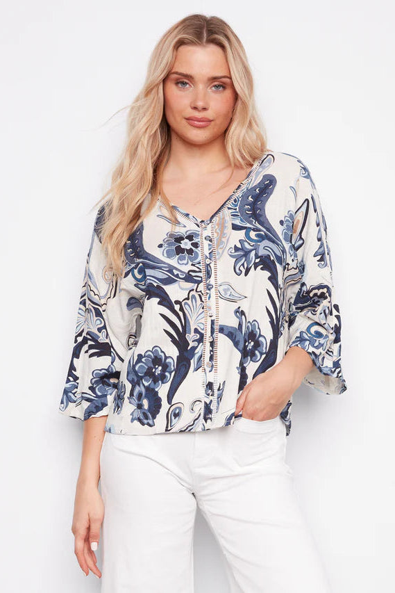 Printed Linen Blend Blouse