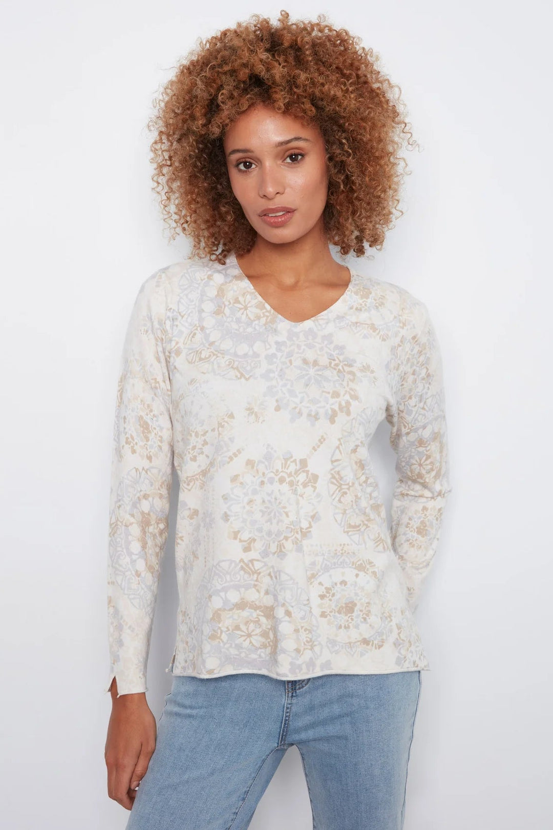 V-Neck Abstract Print Sweater