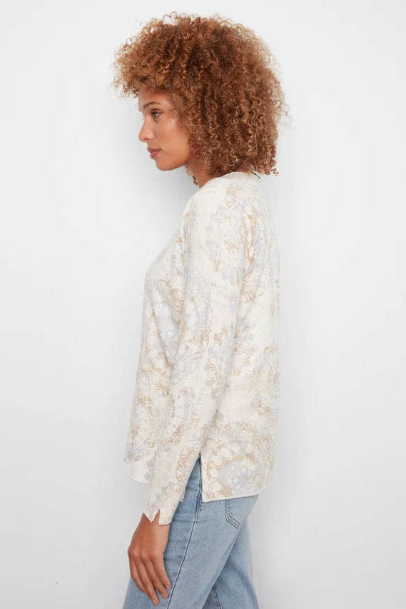 V-Neck Abstract Print Sweater