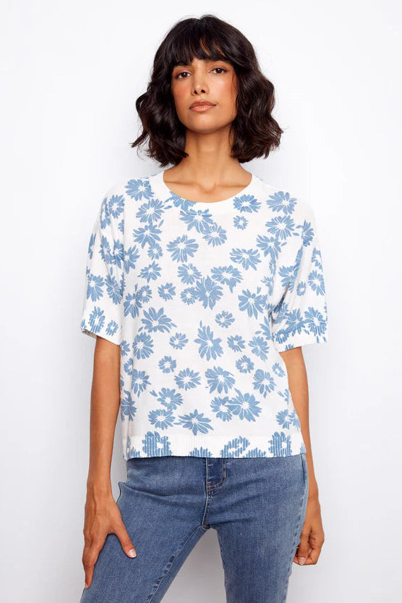 Reversible Short Sleeve Printed Sweater