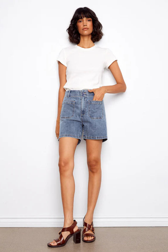 Stretch Denim Short with Patch Pockets