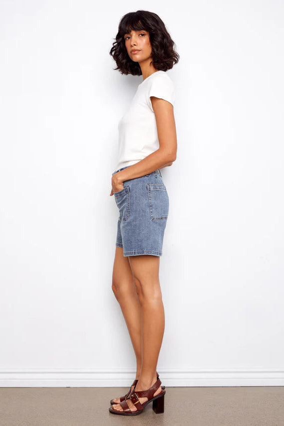Stretch Denim Short with Patch Pockets