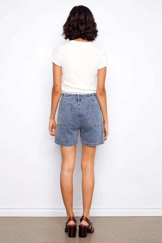 Stretch Denim Short with Patch Pockets