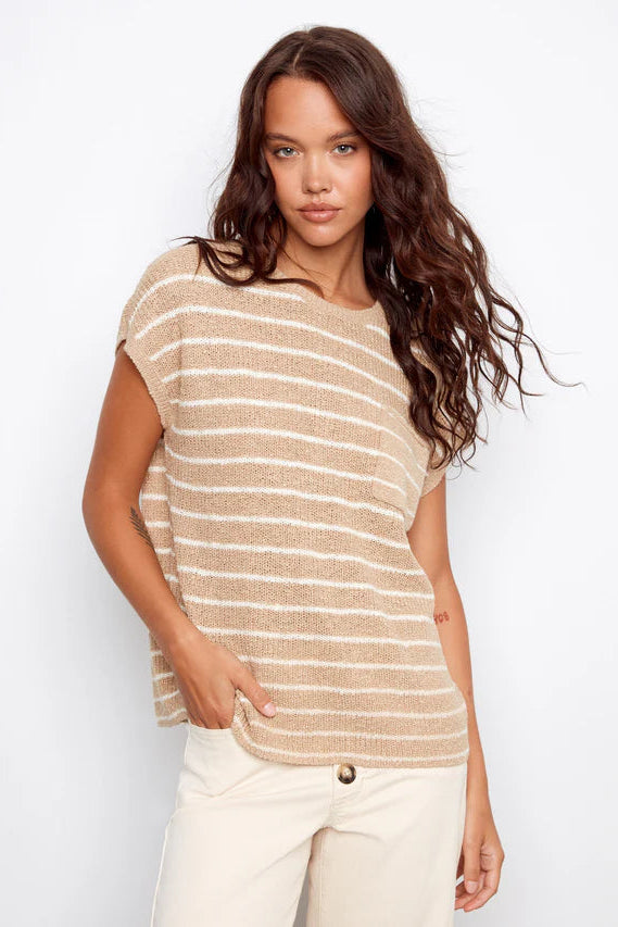 Striped Cap Sleeve Knit Top