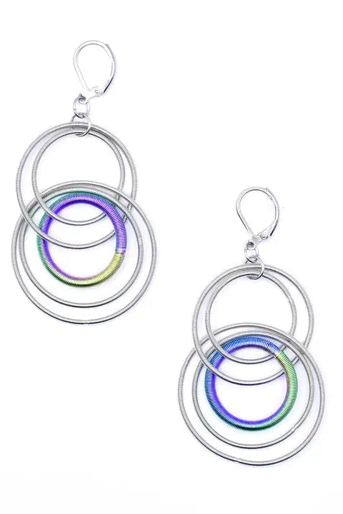 Silver Dangle Hoops with Rainbow Wire