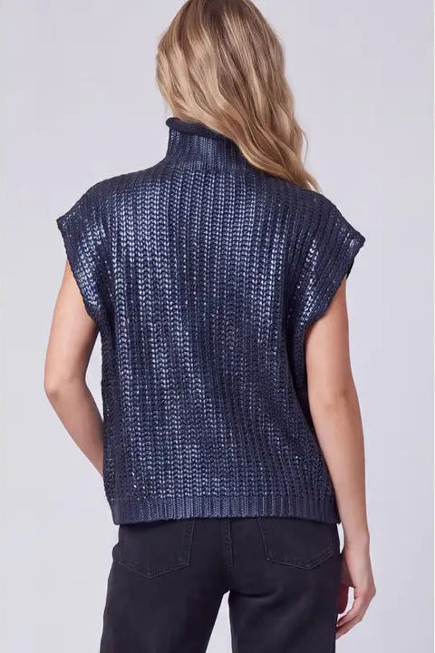 Metallic Foil Drop Sleeve Mock Neck Sweater
