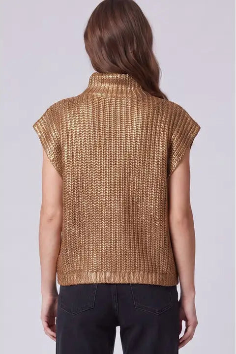 Metallic Foil Drop Sleeve Mock Neck Sweater