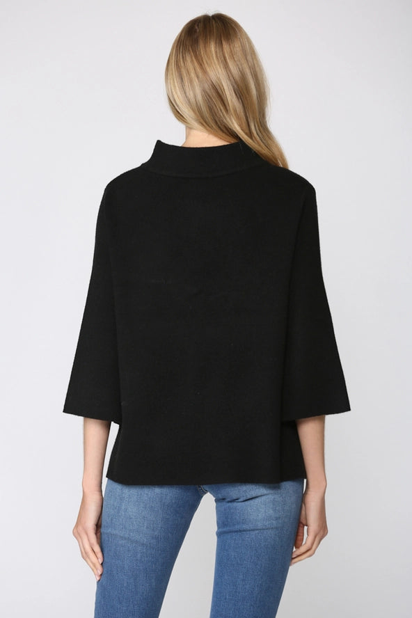Mock Neck Bell Sleeve Sweater in Black