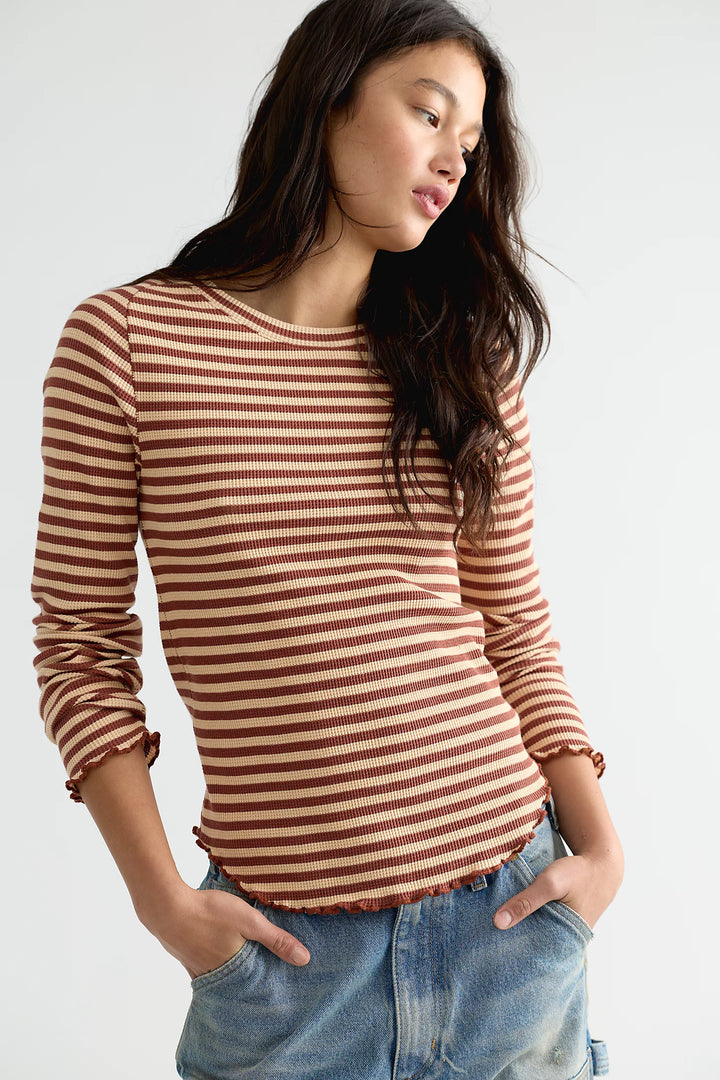 Easy Does It Long Sleeve Tee in Brown Combo Stripe