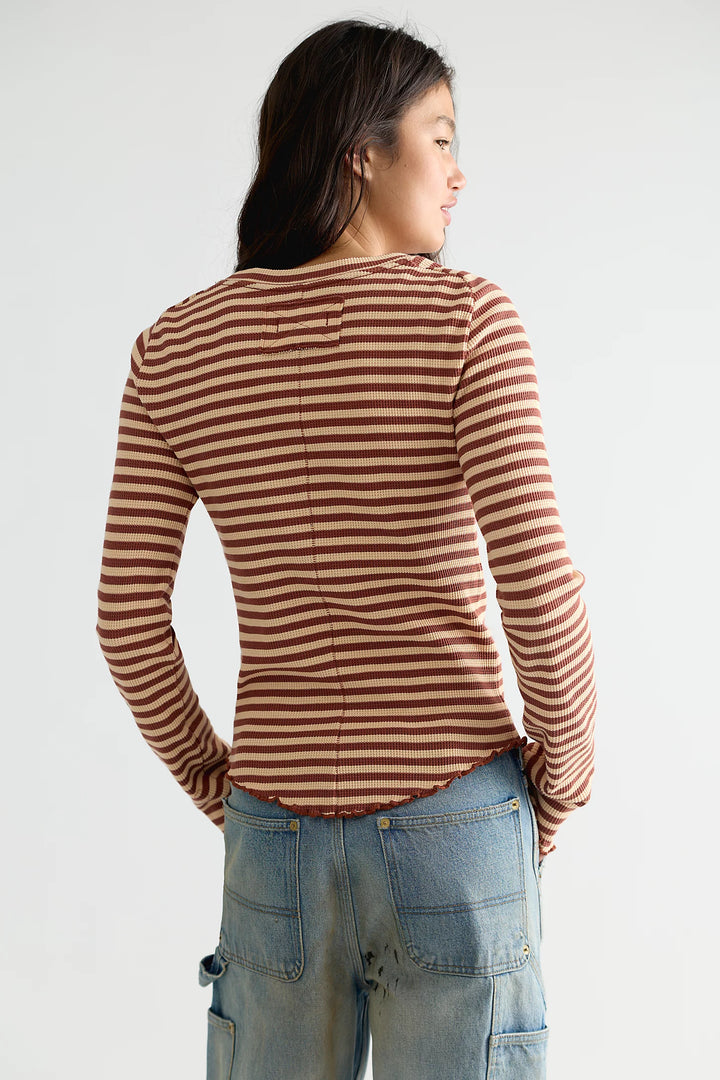 Easy Does It Long Sleeve Tee in Brown Combo Stripe