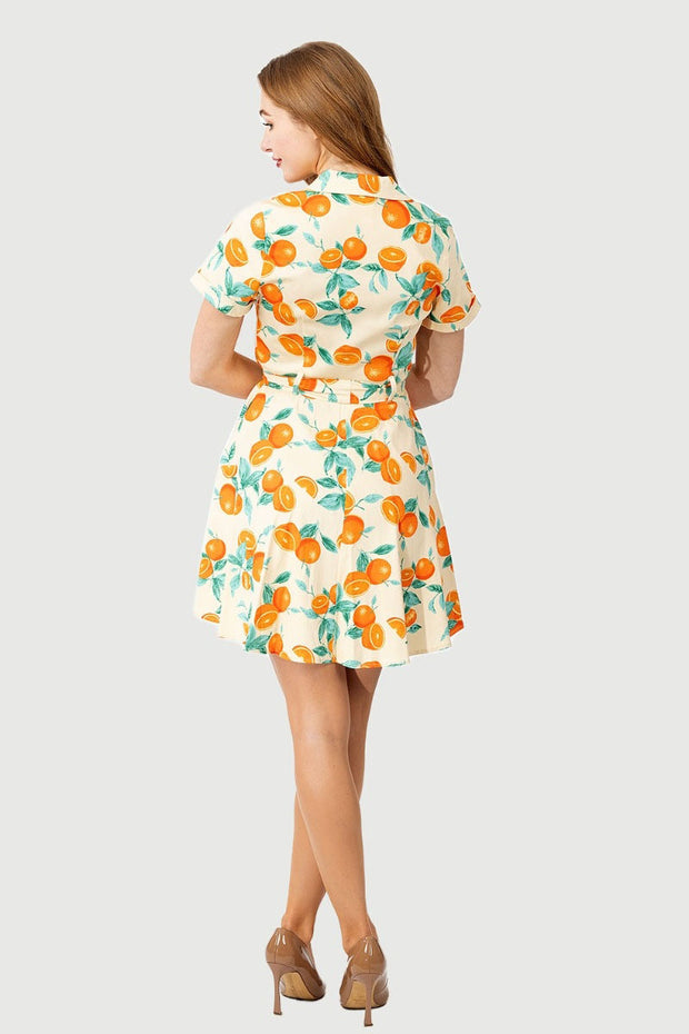 Short Sleeve Orange Print Shirt Dress