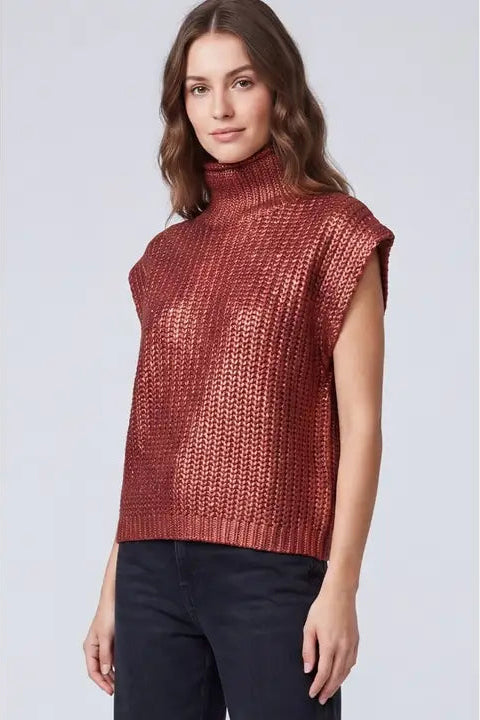 Metallic Foil Drop Sleeve Mock Neck Sweater
