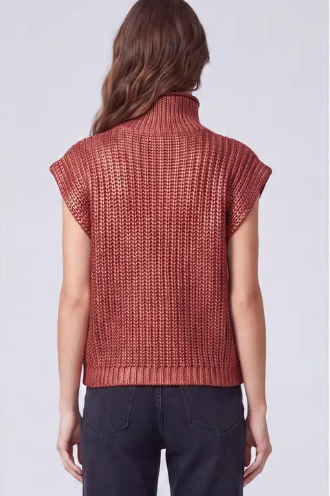 Metallic Foil Drop Sleeve Mock Neck Sweater
