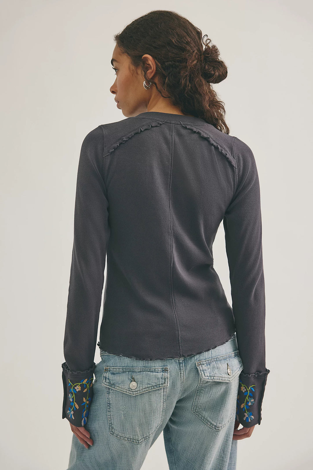 Fleur Embroidered Cuff Henley