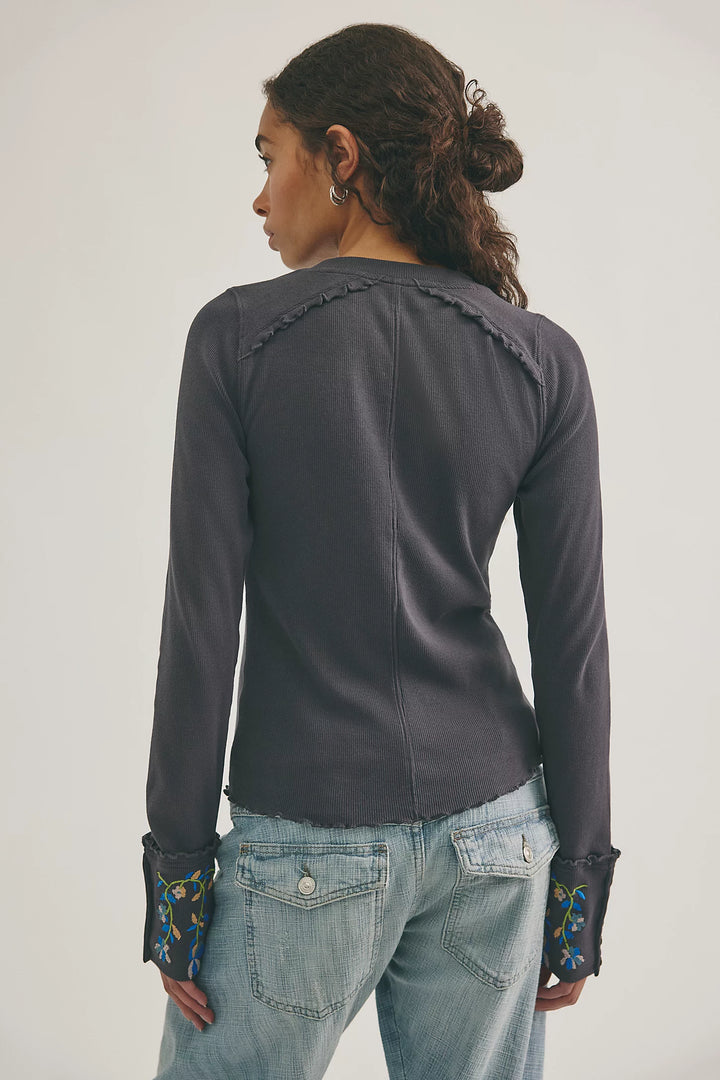 Fleur Embroidered Cuff Henley