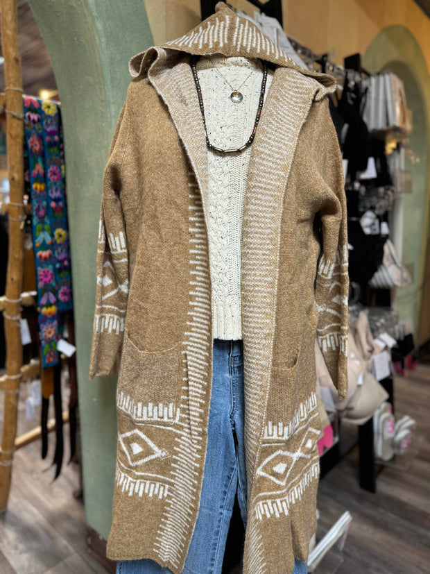 Hooded long coatigan