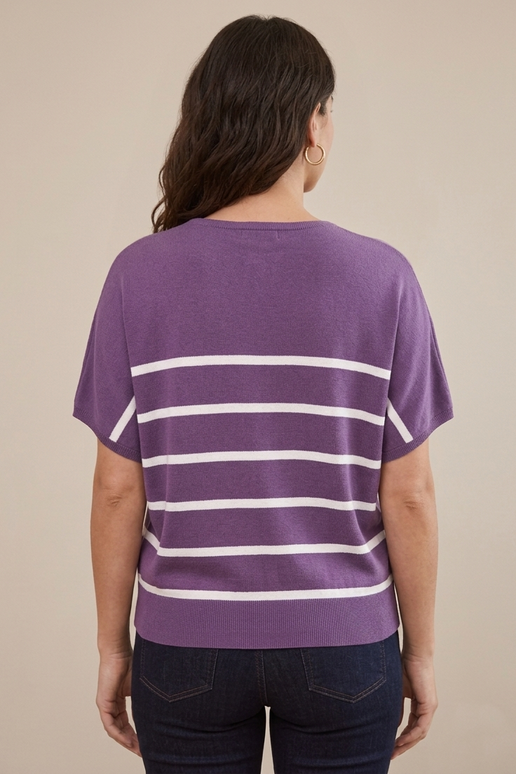 Short Dolman Sleeve V-Neck Sweater in Grape