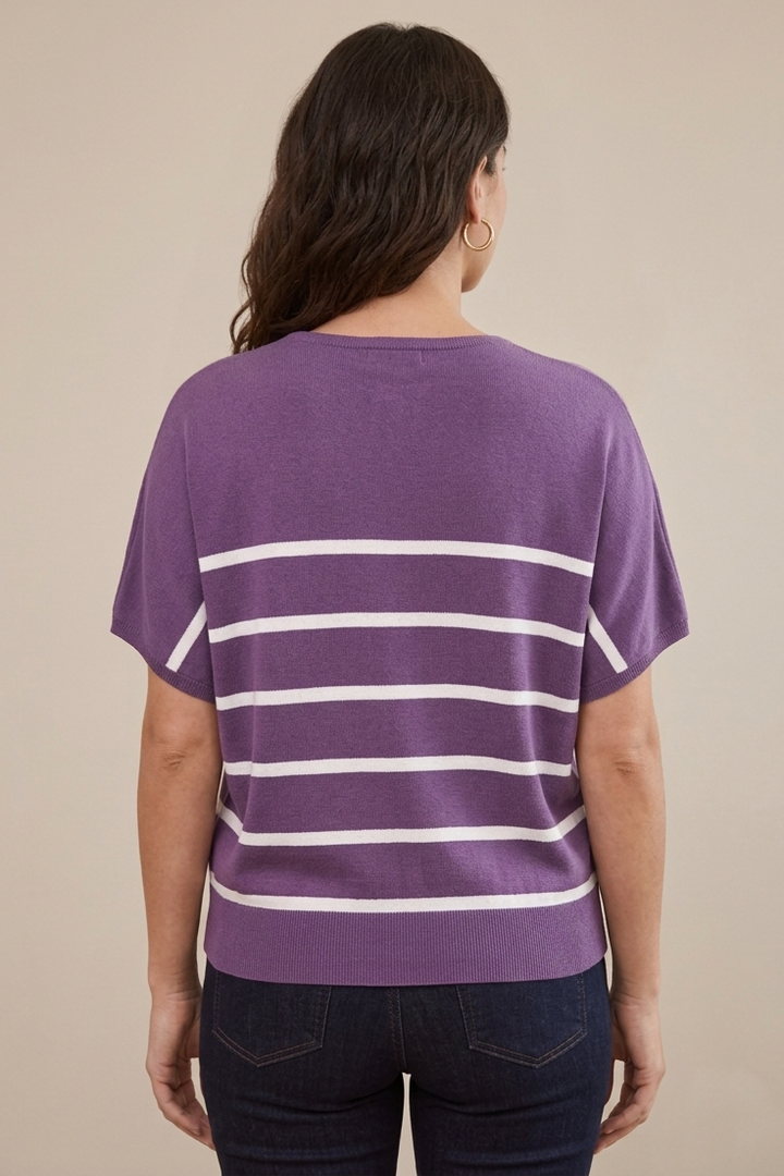 Short Dolman Sleeve V-Neck Sweater in Grape