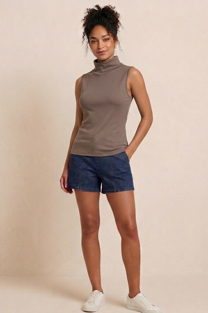 Funnel Neck Sleeveless Top in Pine Bark