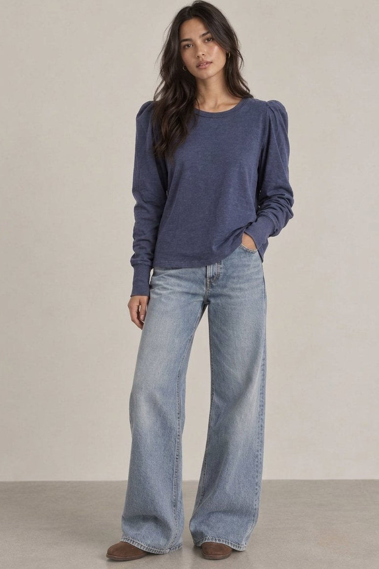 Puff Long Sleeve Top in Peacoat Navy