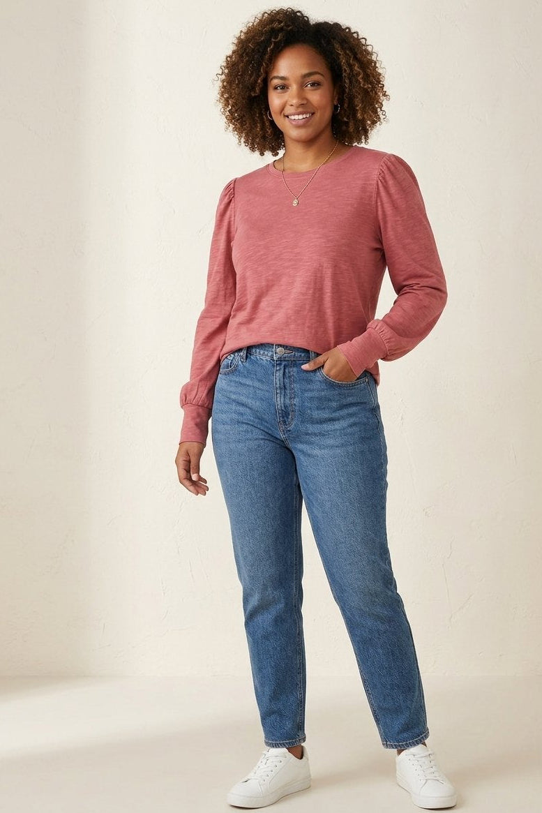 Puff Long Sleeve Top in Mauve