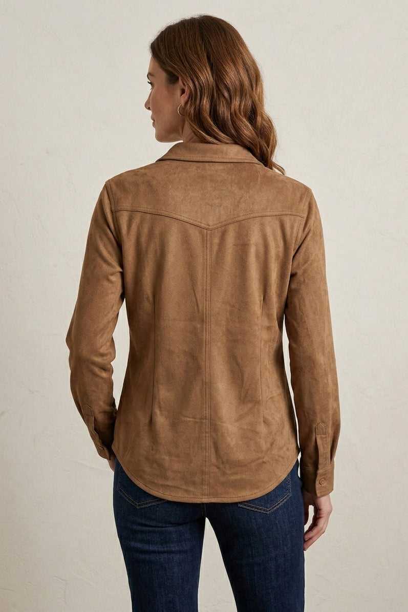 Faux Suede Western Style Shirt