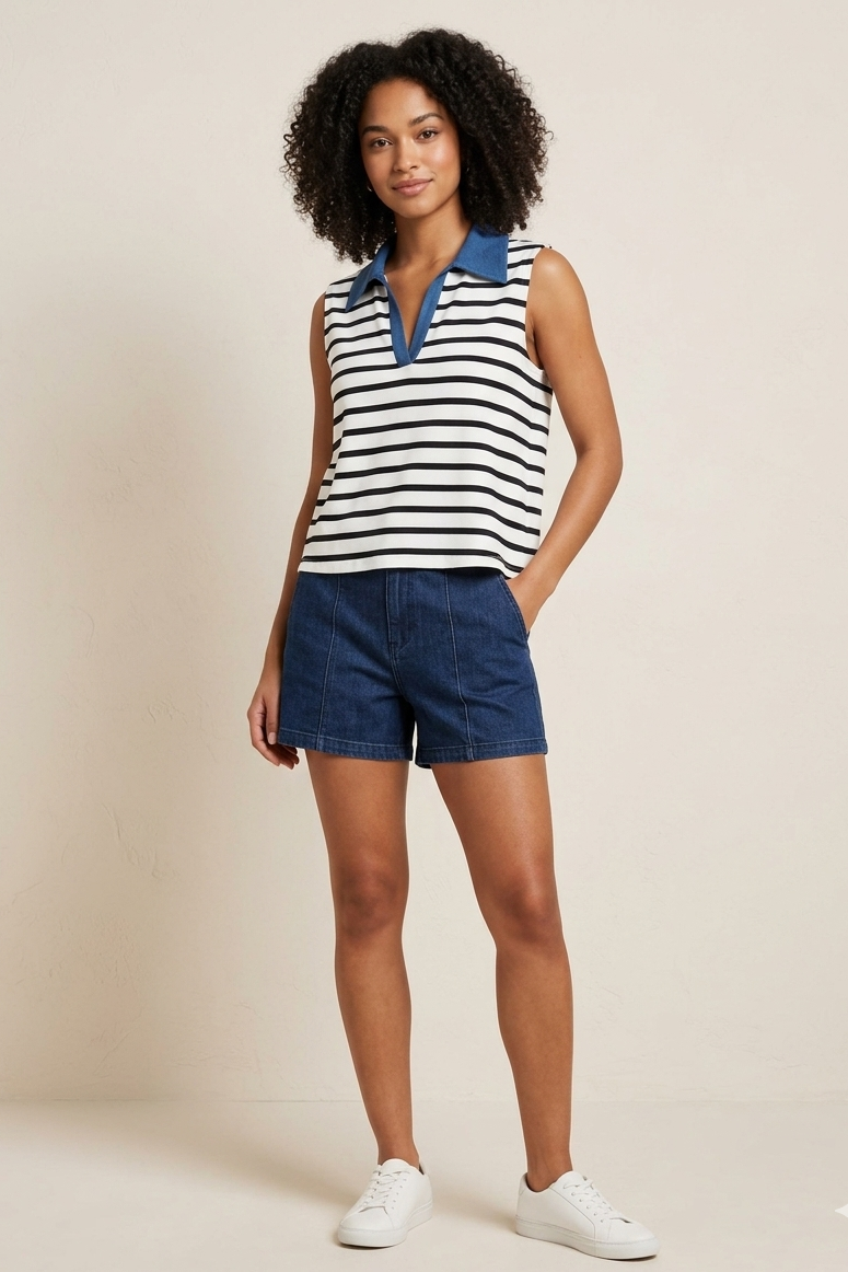 Striped Sleeveless Polo