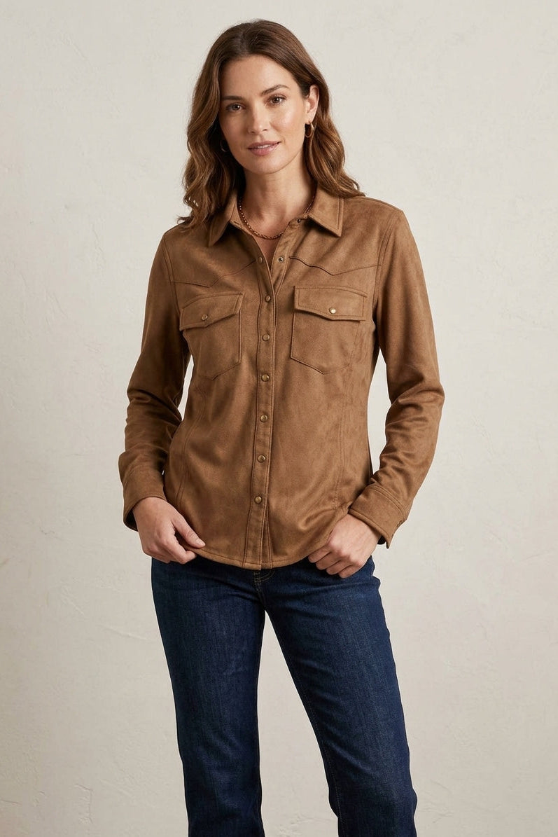 Faux Suede Western Style Shirt