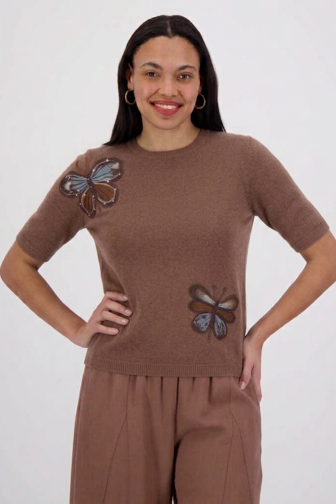 Butterfly Sweater with Short Sleeves in Heather Dark Chocolate