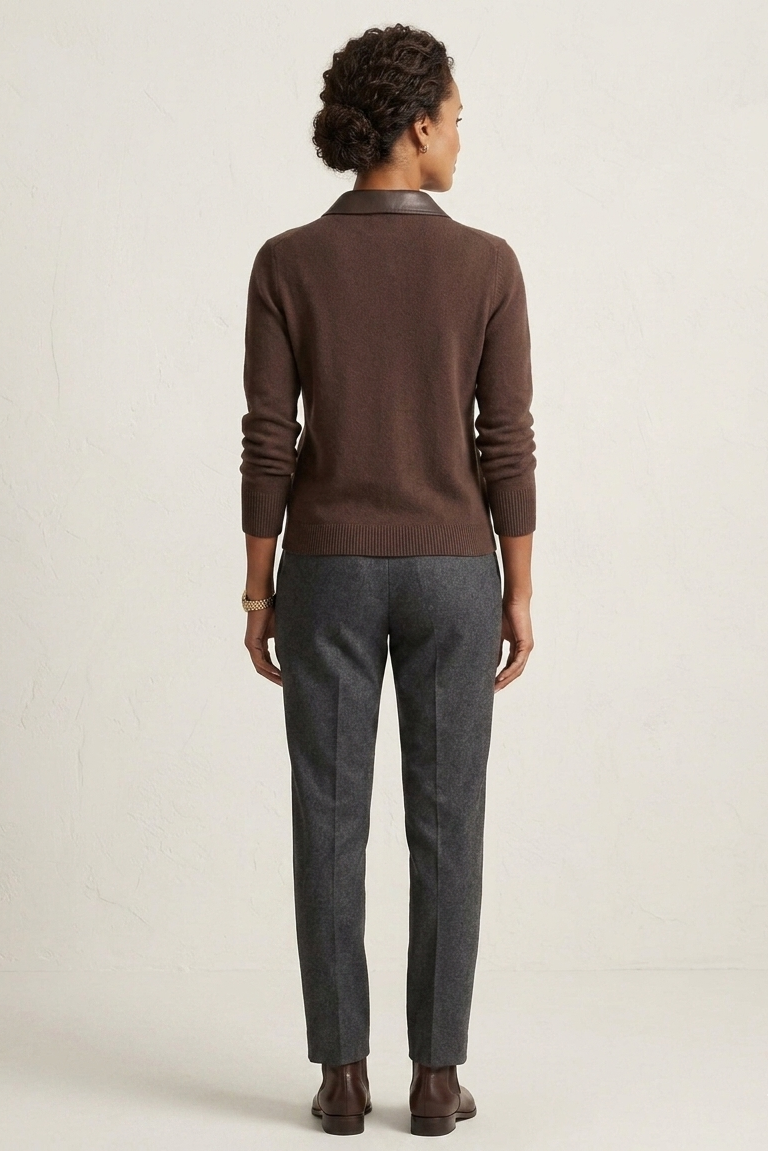 Double Knit Zip Cardigan with Coated Collar