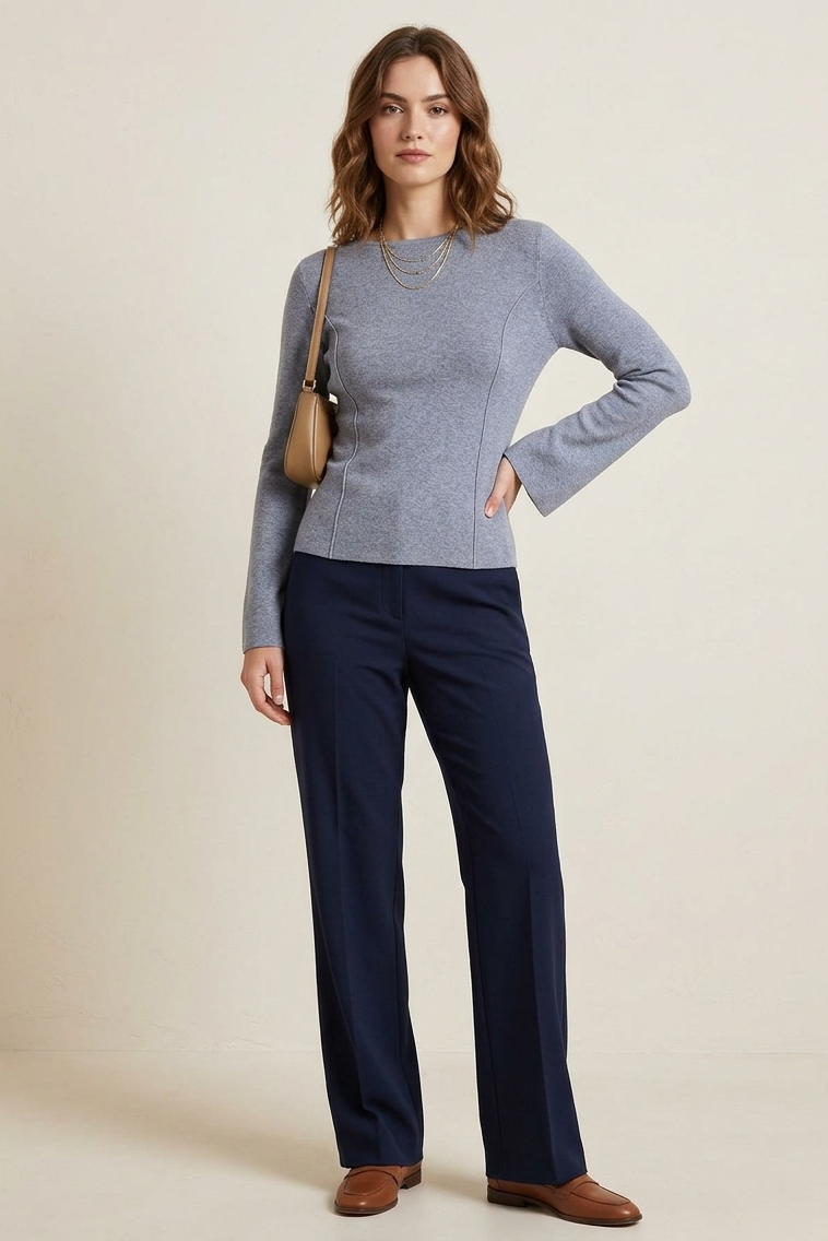 Long Sleeve Knit Sweater in Heather Queen Blue