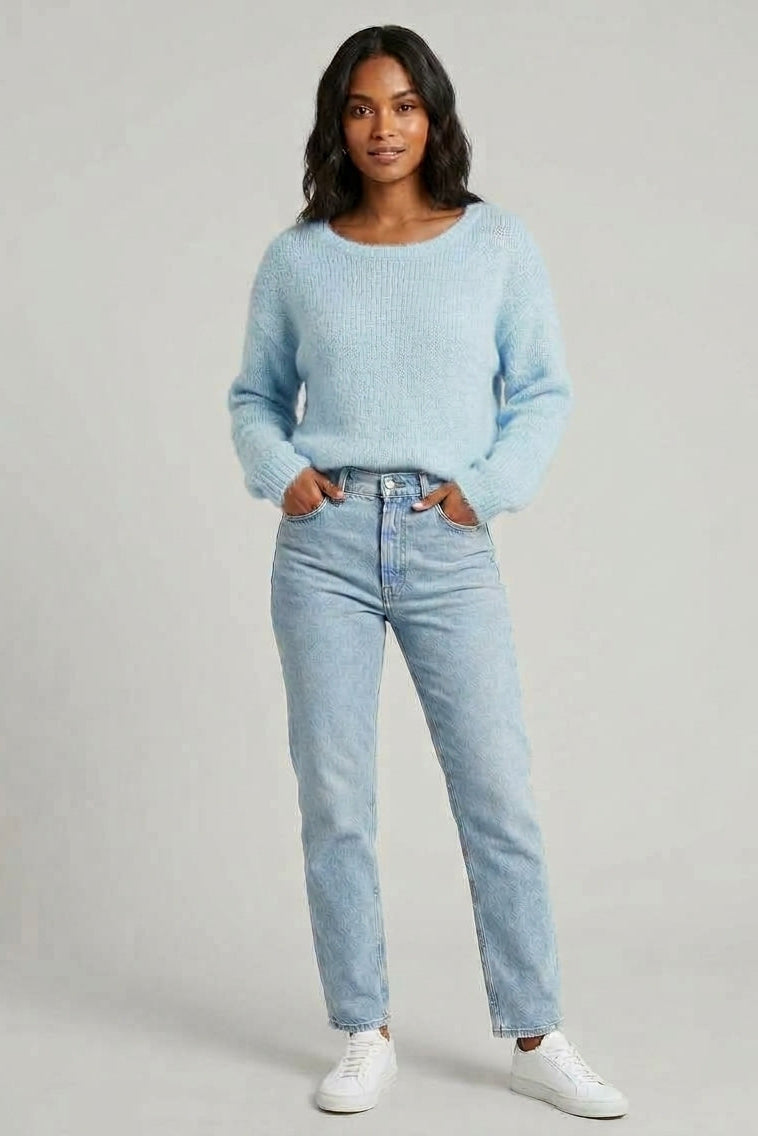 Dahlia Alpaca Blend Knit Sweater in Light Blue