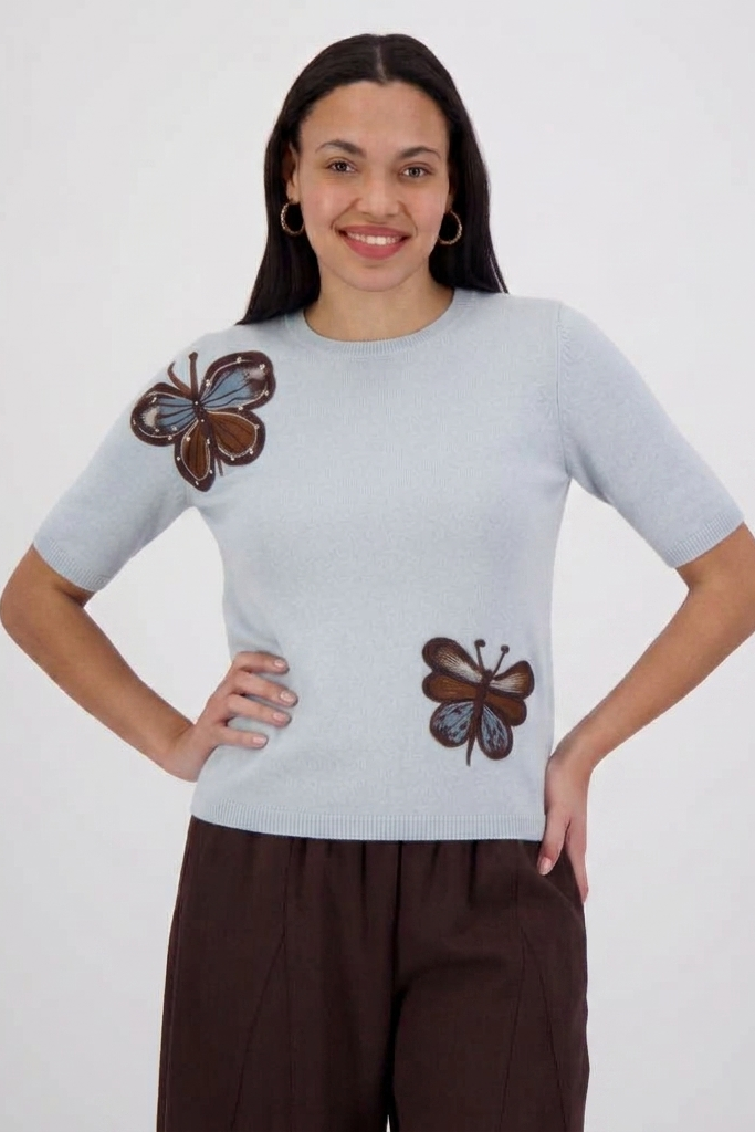 Butterfly Sweater with Short Sleeves in Heather Sky