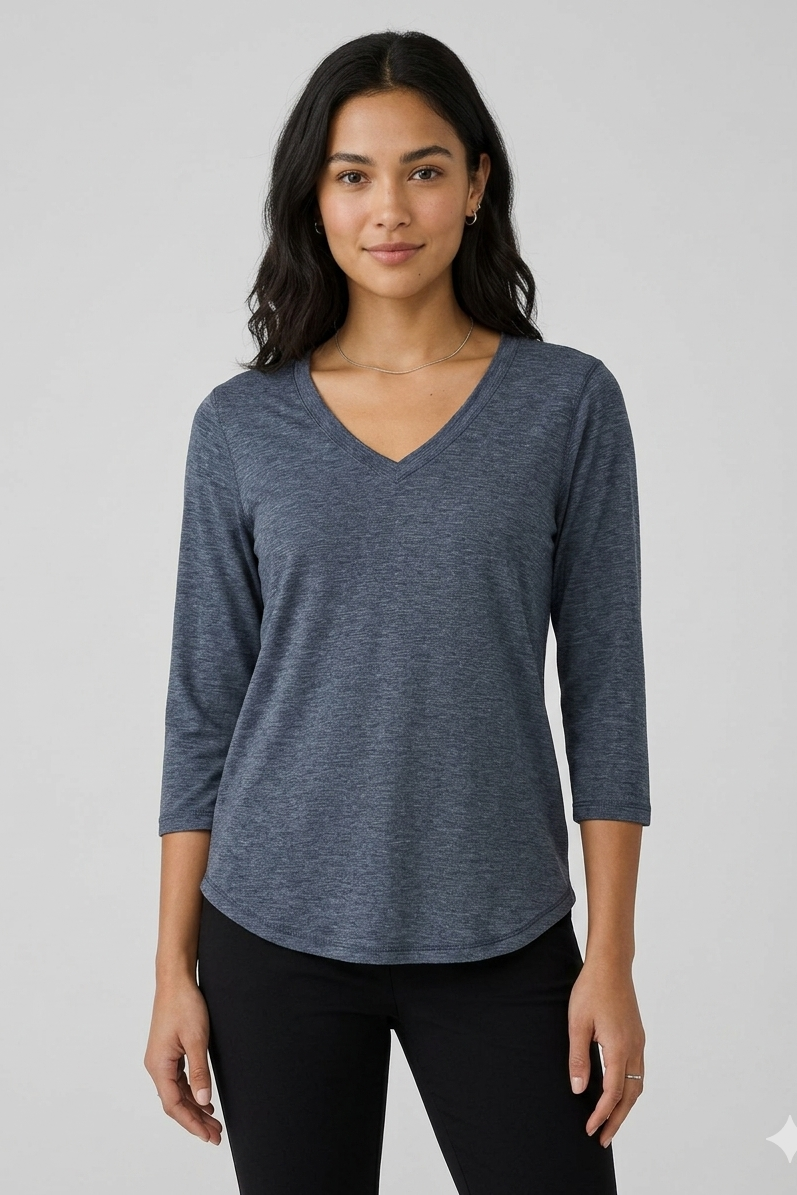 Long Sleeve V-neck Top in Seaport