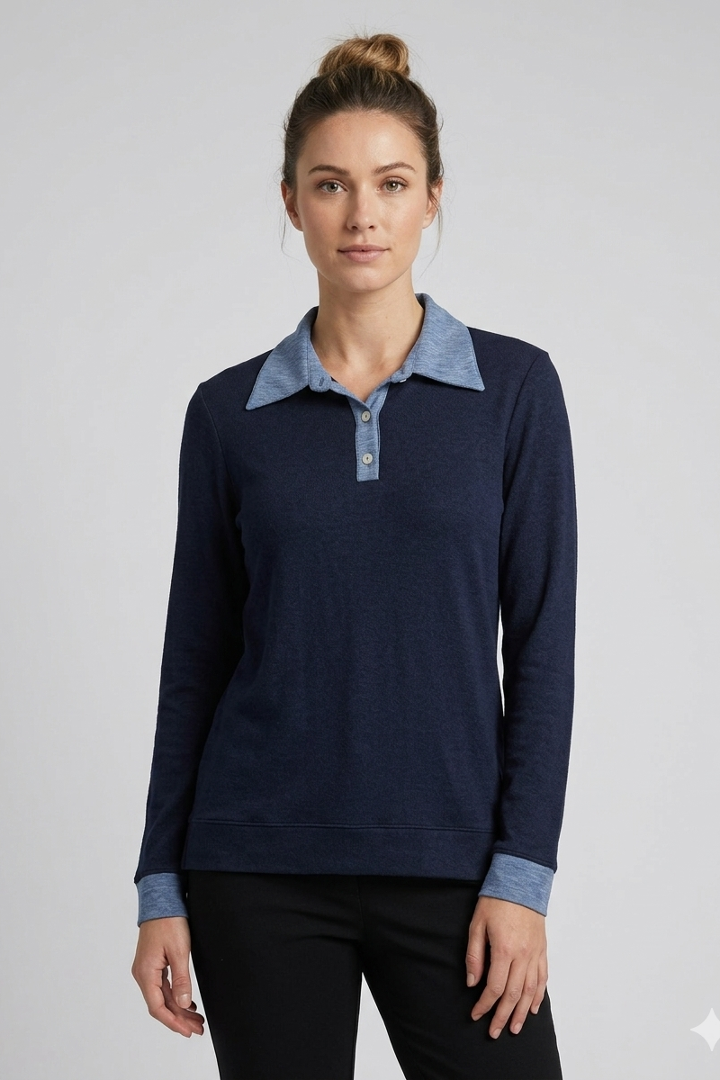 Long Sleeve Polo Collar Sweater in Midnight
