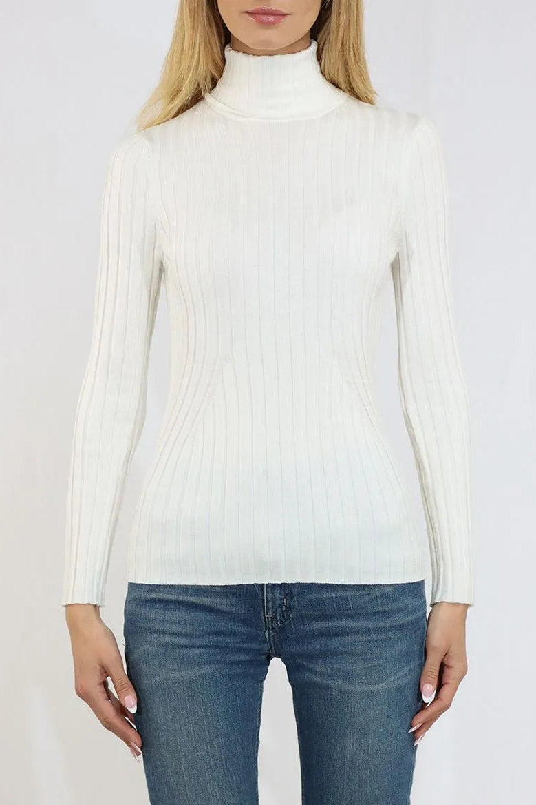 Ribbed Turtleneck Sweater in Ivory