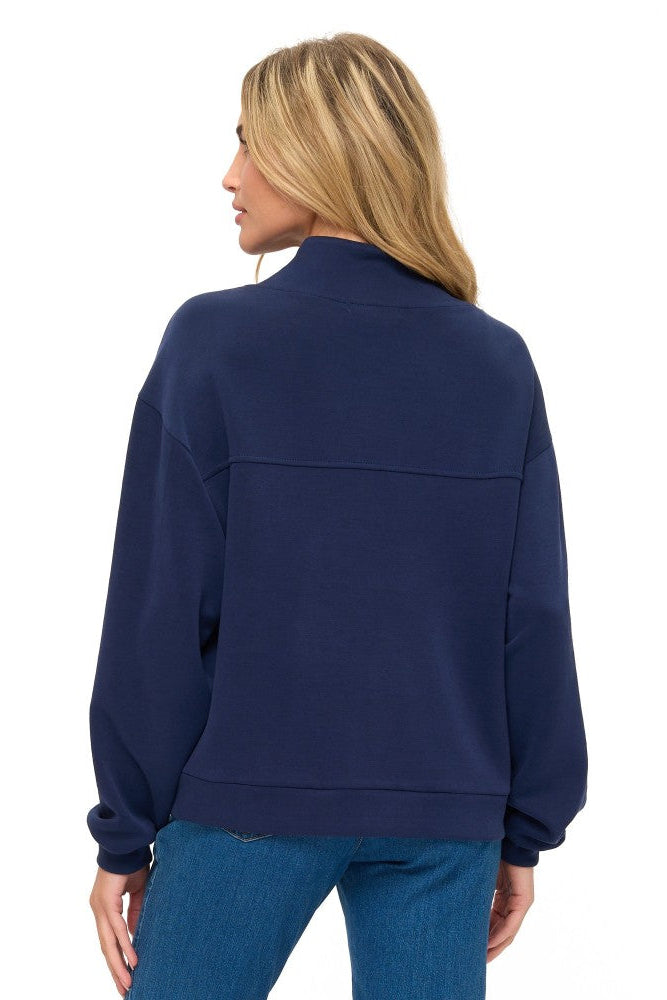 Large Collar Scuba Cardigan in Navy