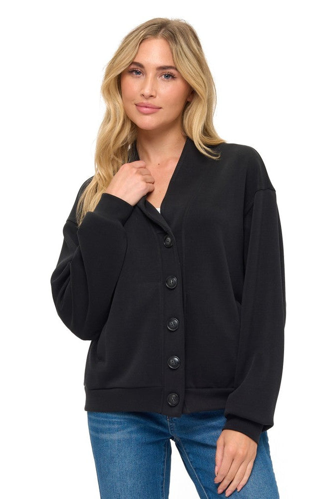 Large Collar Scuba Cardigan in Black